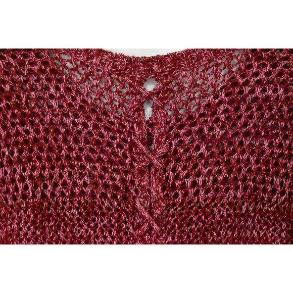 Lucky Brand Lace Up Open Back 3/4 Sleeve Tunic Sweater Size M Burgundy Pink Knit - Picture 8 of 10